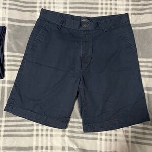 NAUTICA Men’s Navy Blue Classic Flat Front Shorts (Size - 34)